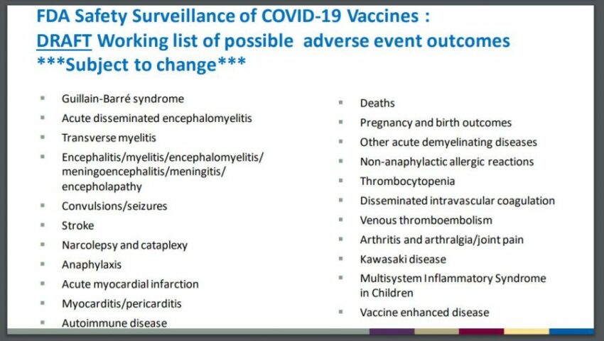 Vaccino COVID-19: La FDA pubblica l'elenco dei possibili Eventi Avversi