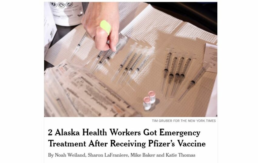2 operatori sanitari dell'Alaska hanno ricevuto cure di emergenza dopo aver ricevuto il vaccino della Pfizer
