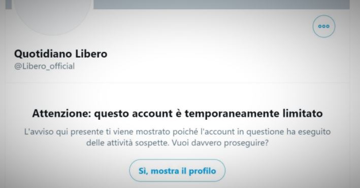 Twitter limita l’account di Libero: sul profilo ufficiale del quotidiano appare un alert
