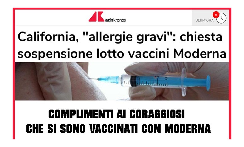 California, "allergie gravi": chiesta sospensione lotto vaccini Moderna