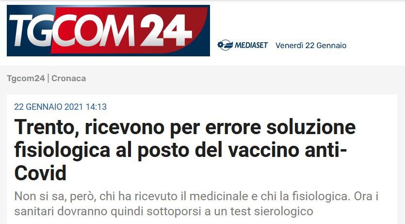 Trento, ricevono per errore soluzione fisiologica al posto del vaccino anti-Covid