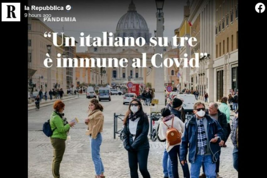 Un italiano su tre è ormai immune al Covid