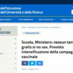 Scuola, Ministero: nessun tampone gratis ai no vax. Prevista intensificazione della campagna vaccinale