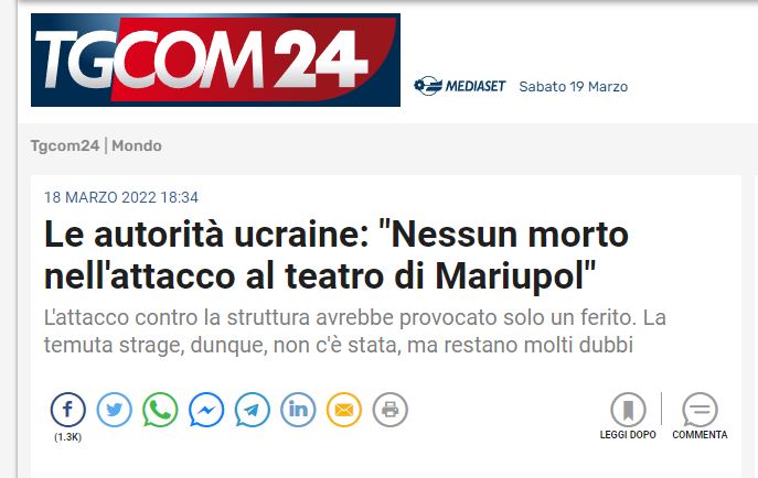 Attacco teatro Mariupol le autorità ucraine smenticono i media italiani: nessun morto