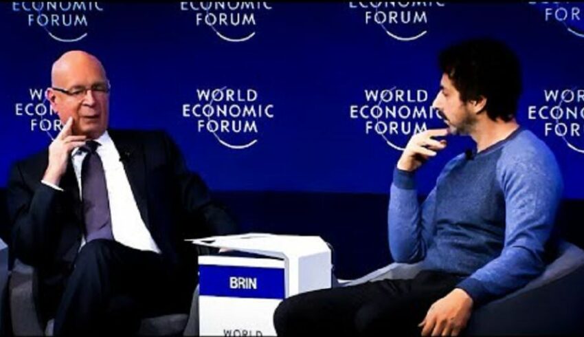 Klaus Schwab al co-fondatore di Google Sergej Brin: entro 10 anni tutti avremo un chip impiantato nel cervello.