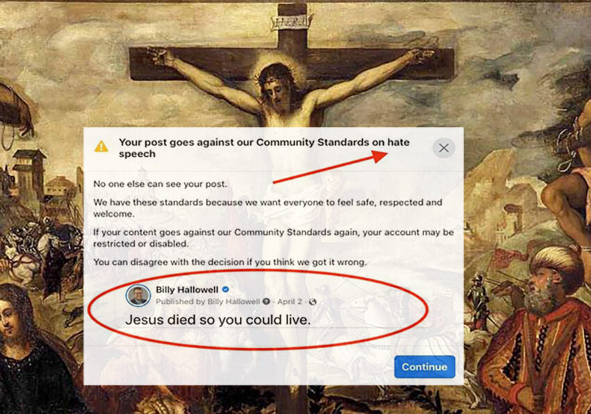 Facebook censura un post con un messaggio cristiano di speranza: il post di Gesù bollato come “incitamento all’odio”