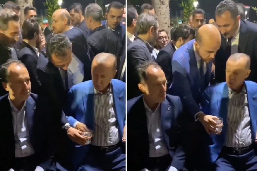 Erdogan rifiuta l’acqua dalla sua guardia del corpo, la prende solo da suo figlio